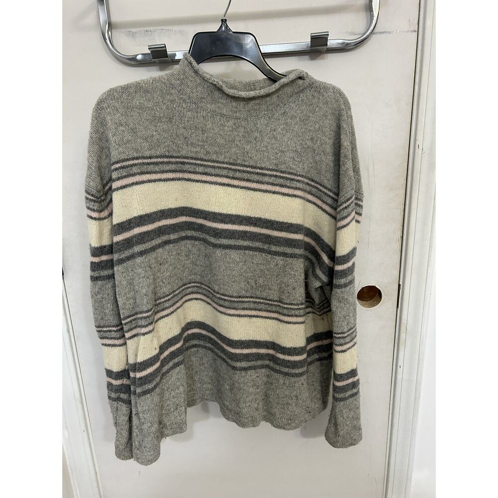 Vintage NY & Co Grey White and Pink Striped Wool Sweater size L